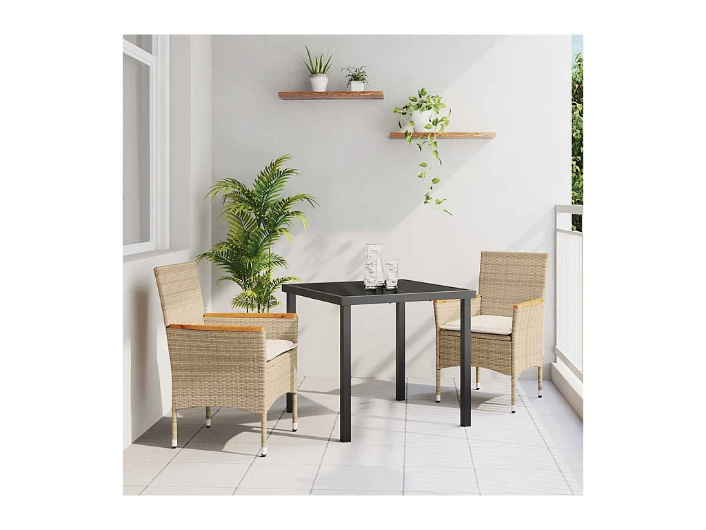 Ensemble de salle à manger pour jardin 3 pcs Beige Poly rotin