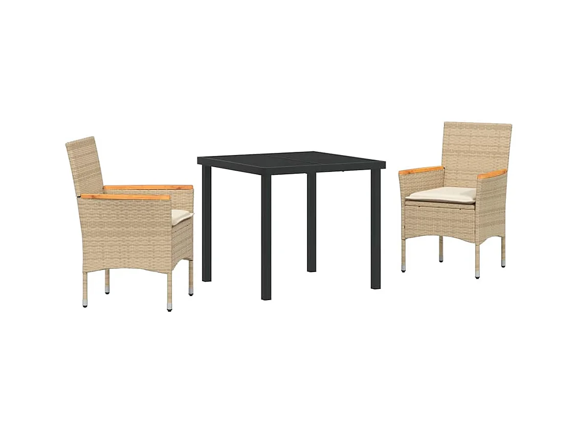 Ensemble de salle à manger pour jardin 3 pcs Beige Poly rotin