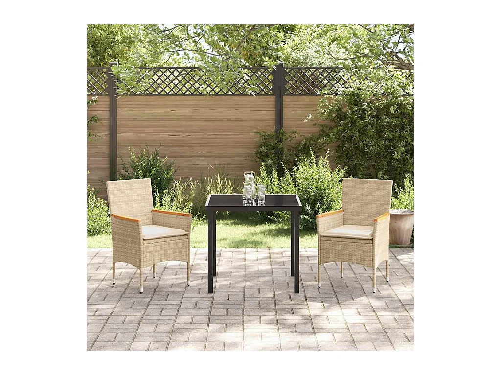Ensemble de salle à manger pour jardin 3 pcs Beige Poly rotin