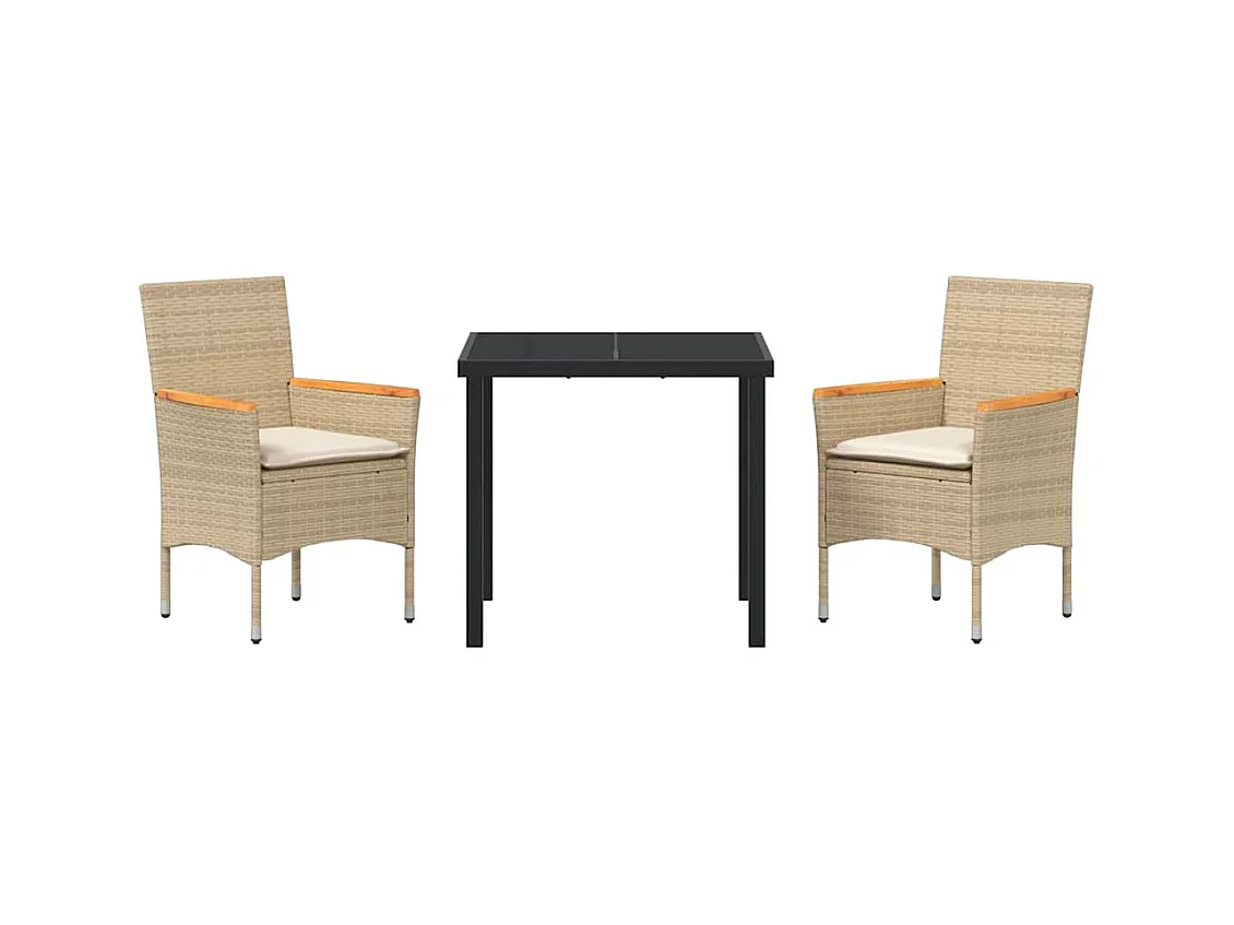 Ensemble de salle à manger pour jardin 3 pcs Beige Poly rotin