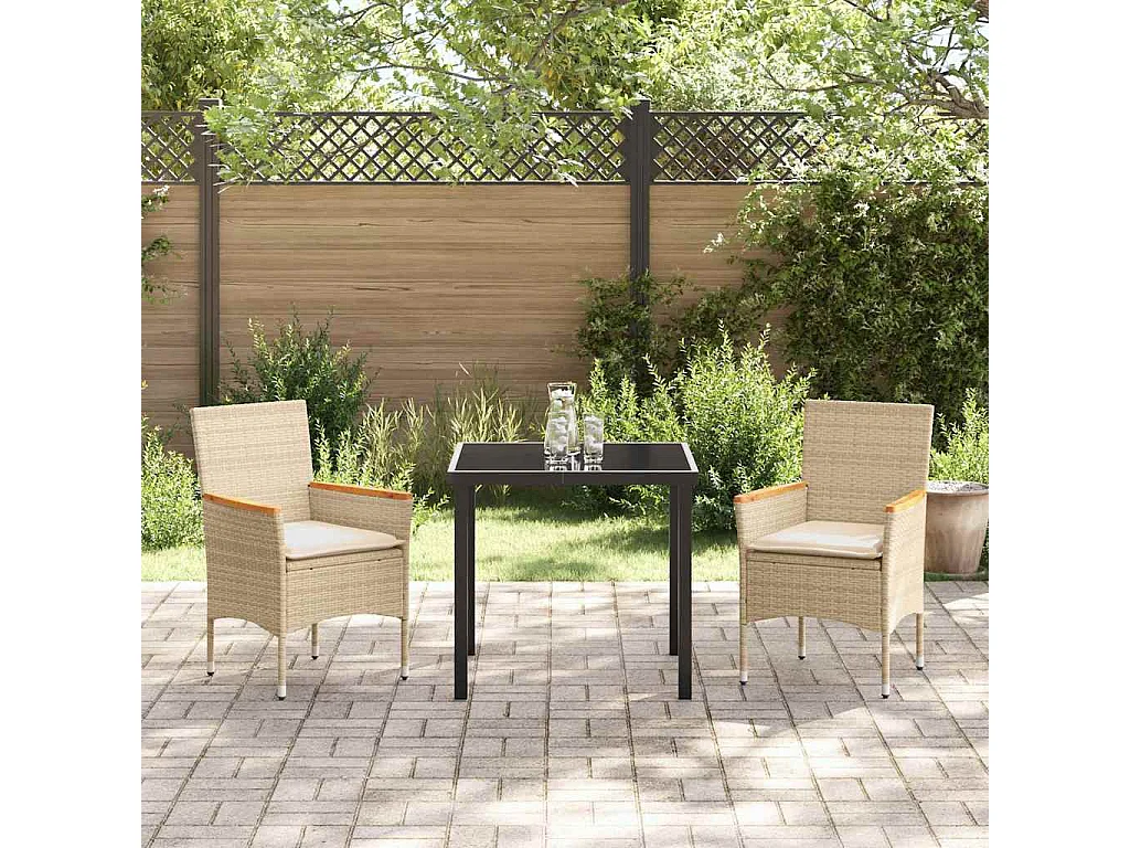 Set da Pranzo per Giardino 3 pz Beige polyrattan
