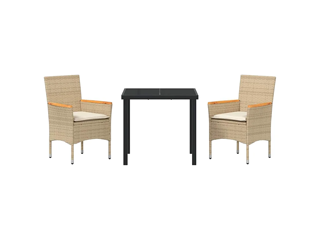 Set da Pranzo per Giardino 3 pz Beige polyrattan