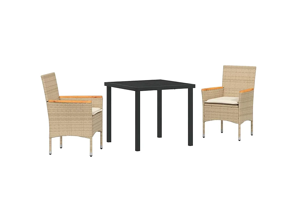 Set da Pranzo per Giardino 3 pz Beige polyrattan