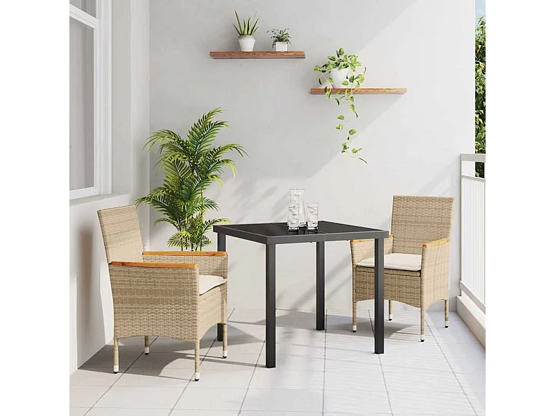Ensemble de salle à manger pour jardin 3 pcs Beige polyrotin