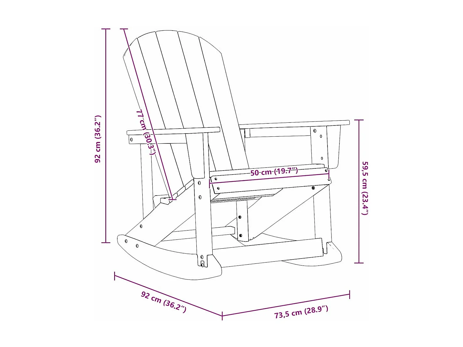 Adirondack Schommelstoel Zwart 73.5 x 92 x 90cm HDPE