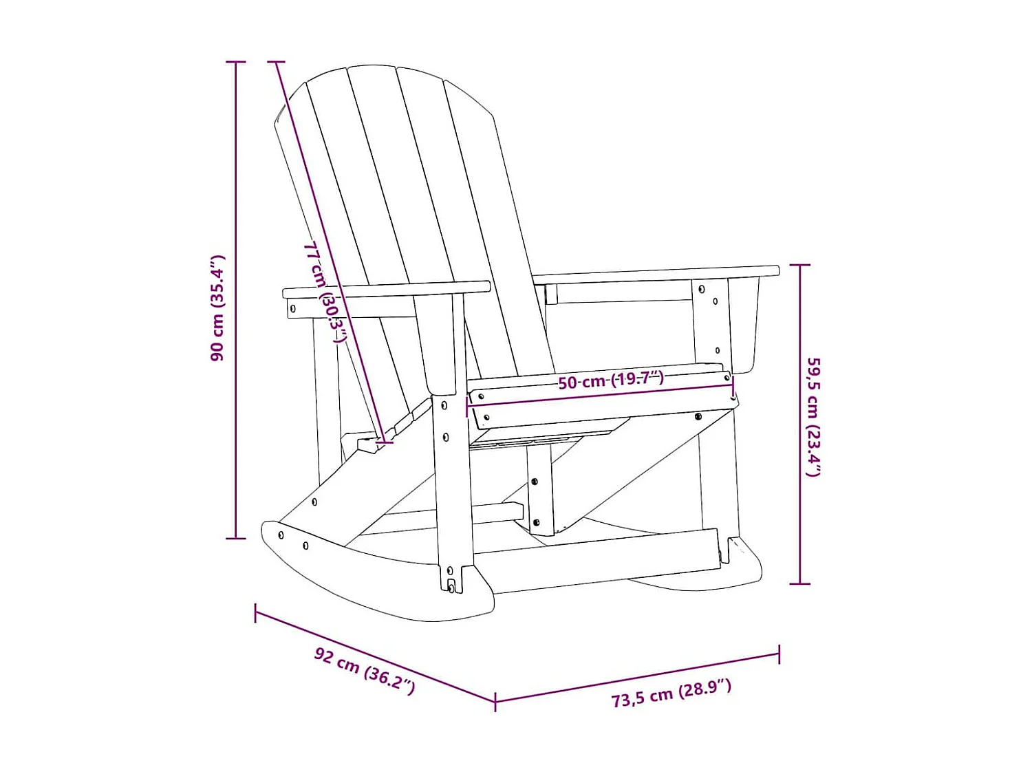 Poltrona a dondolo Adirondack Nero 92 x 73,5 x 92 cm HDPE