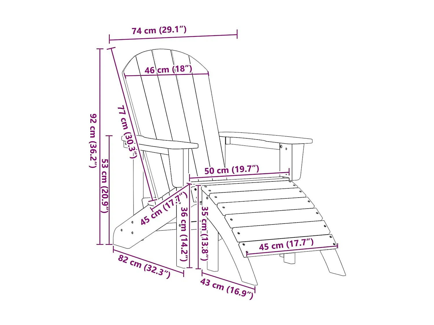 Chaise Adirondack Bleu marine 74 x 82 x 92cm HDPE