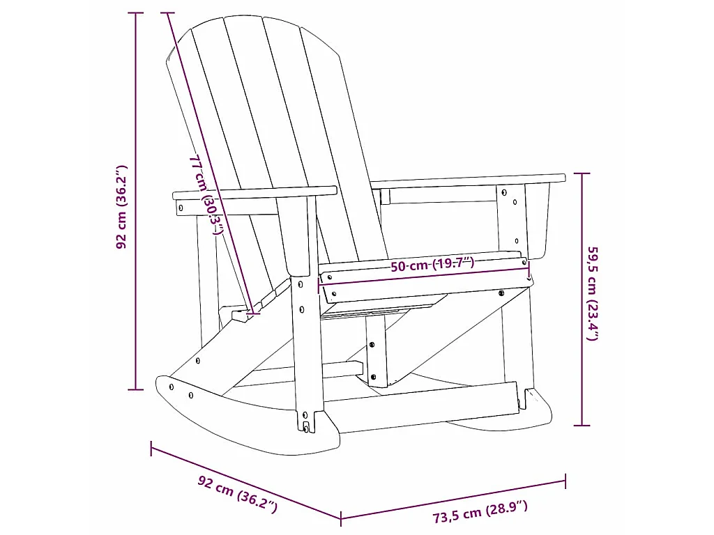 Adirondack-Schaukelstuhl Hellgrau 92 x 73,5 x 92 cm HDPE