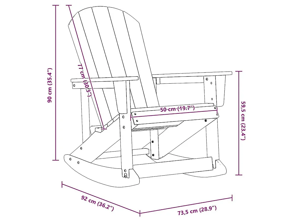 Adirondack-Schaukelstuhl Hellgrau 92 x 73,5 x 92 cm HDPE
