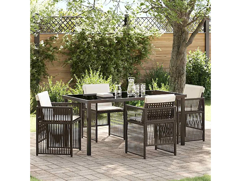 Set da Pranzo per Giardino 5 pcs Marrone Poly Rattan