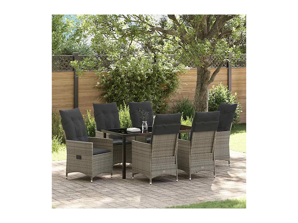 Garten Essgruppe mit Kissen 7 pcs Grau Poly Rattan