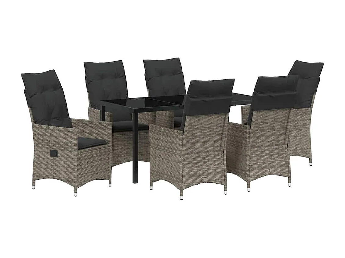 Tuin eettafelset met kussen 7 pcs Grijs poly rattan