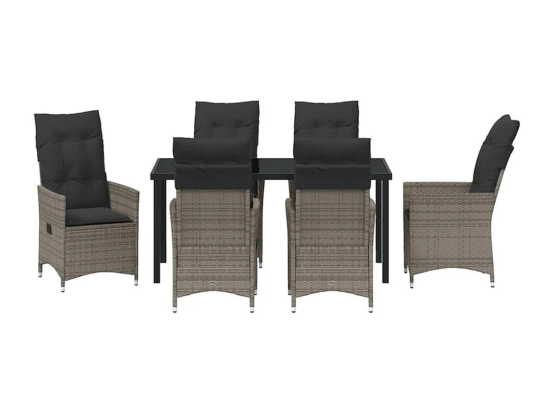 Tuin eettafelset met kussen 7 pcs Grijs poly rattan