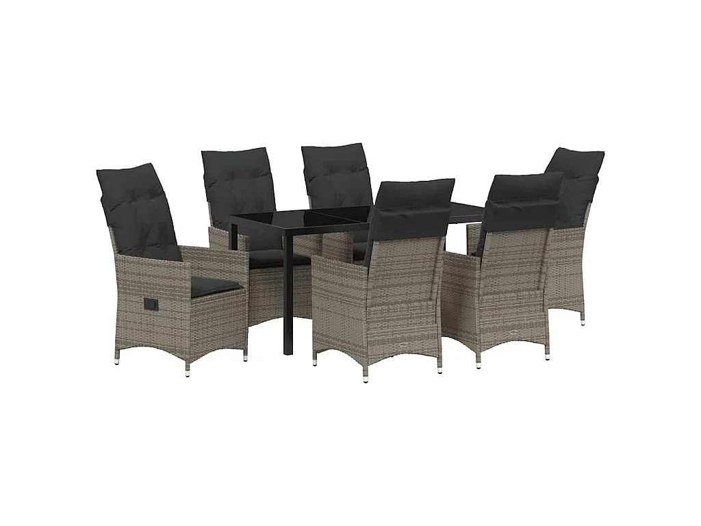 Garten Essgruppe mit Kissen 7 pcs Grau Poly-Rattan