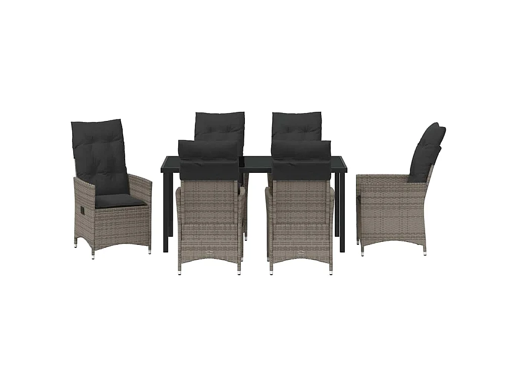 Garten Essgruppe mit Kissen 7 pcs Grau Poly-Rattan