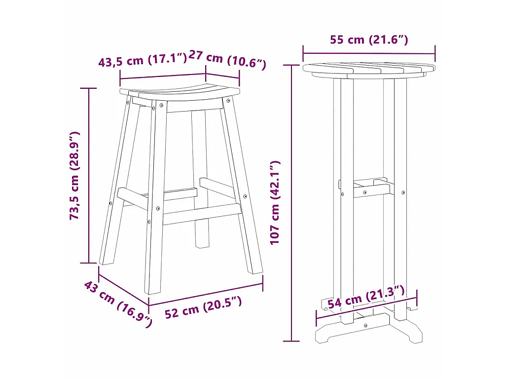 Ensemble de bar de jardin 3 pcs Blanc HDPE