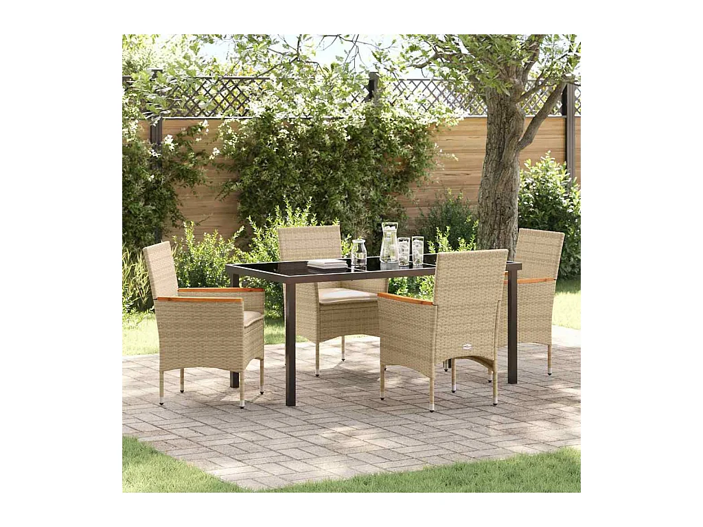 Ensemble de salle à manger pour jardin 5 pcs Beige Poly rotin