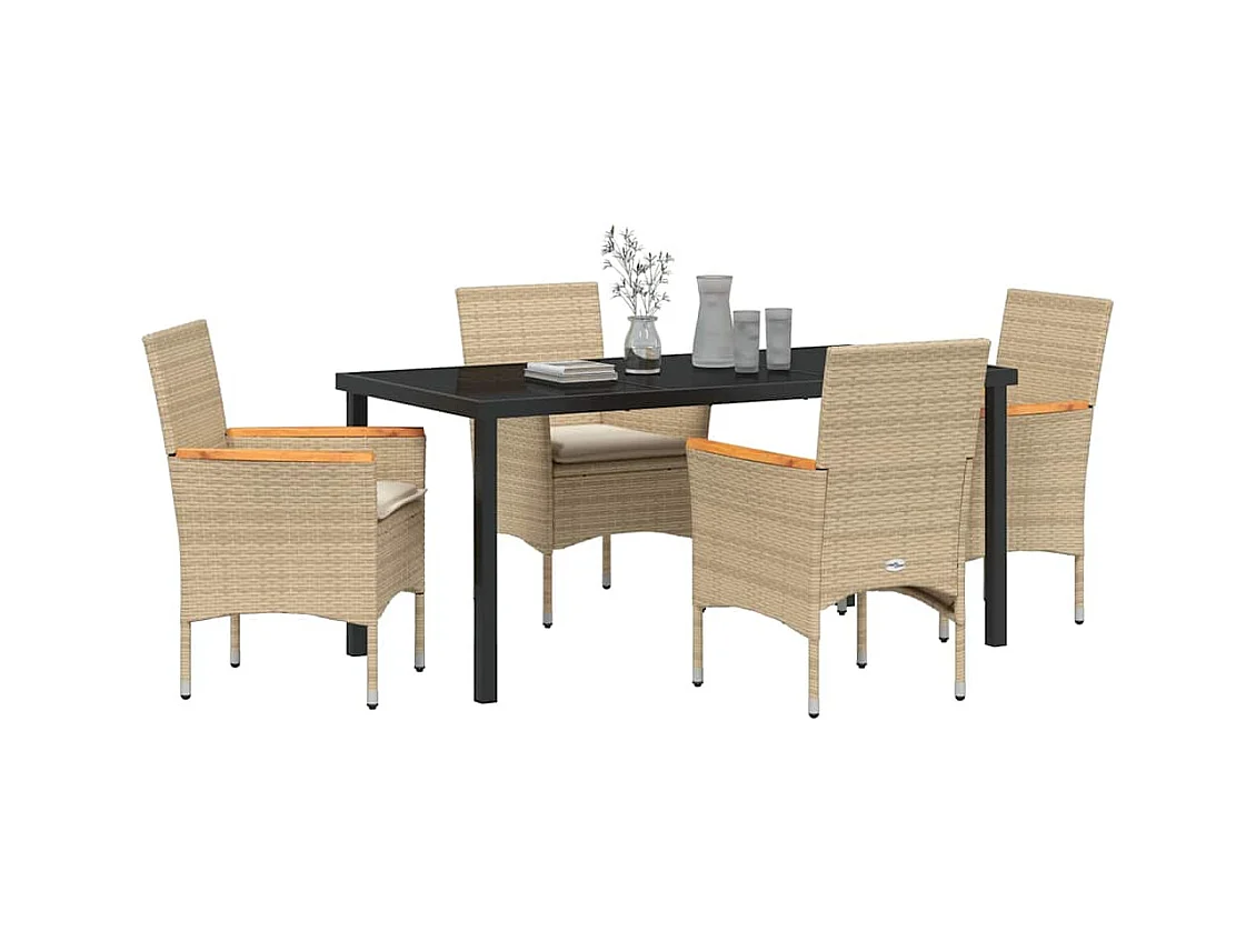 Ensemble de salle à manger pour jardin 5 pcs Beige Poly rotin