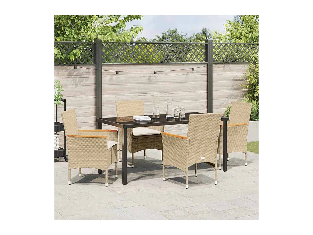 Ensemble de salle à manger pour jardin 5 pcs Beige Poly rotin