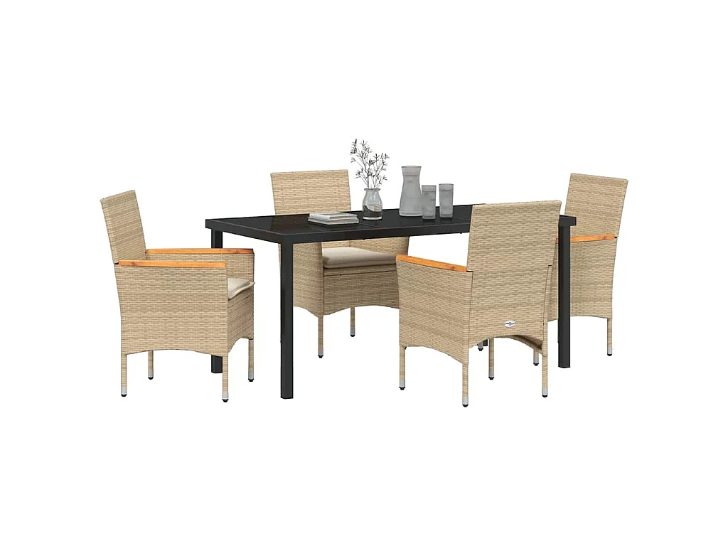 Tuin eettafelset met kussen 5 pcs Beige poly rattan