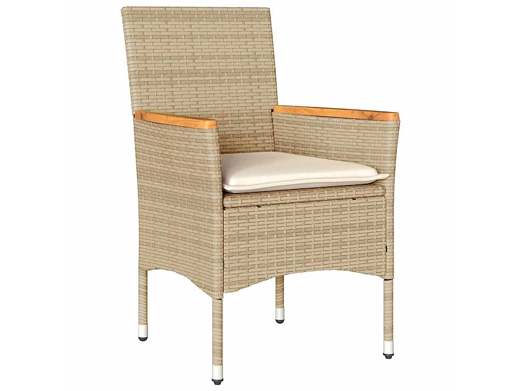 Tuin eettafelset met kussen 5 pcs Beige poly rattan