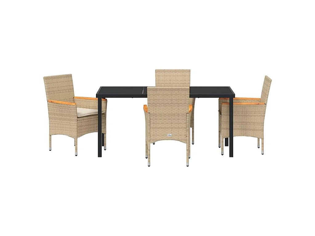 Tuin eettafelset met kussen 5 pcs Beige poly rattan