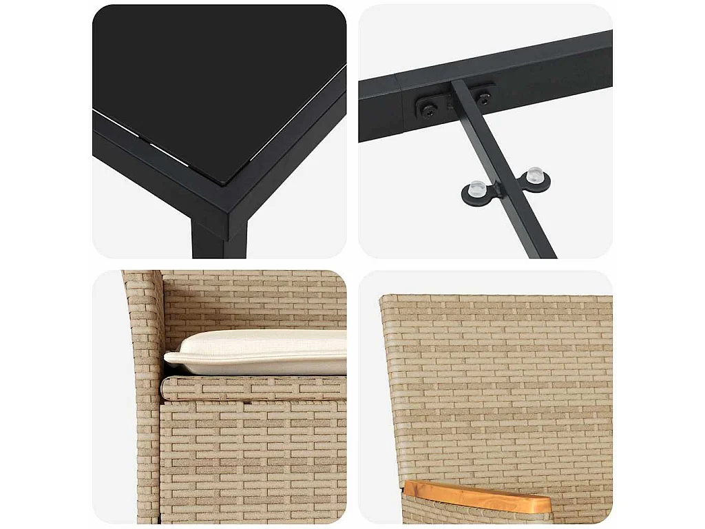 Tuin eettafelset met kussen 5 pcs Beige poly rattan