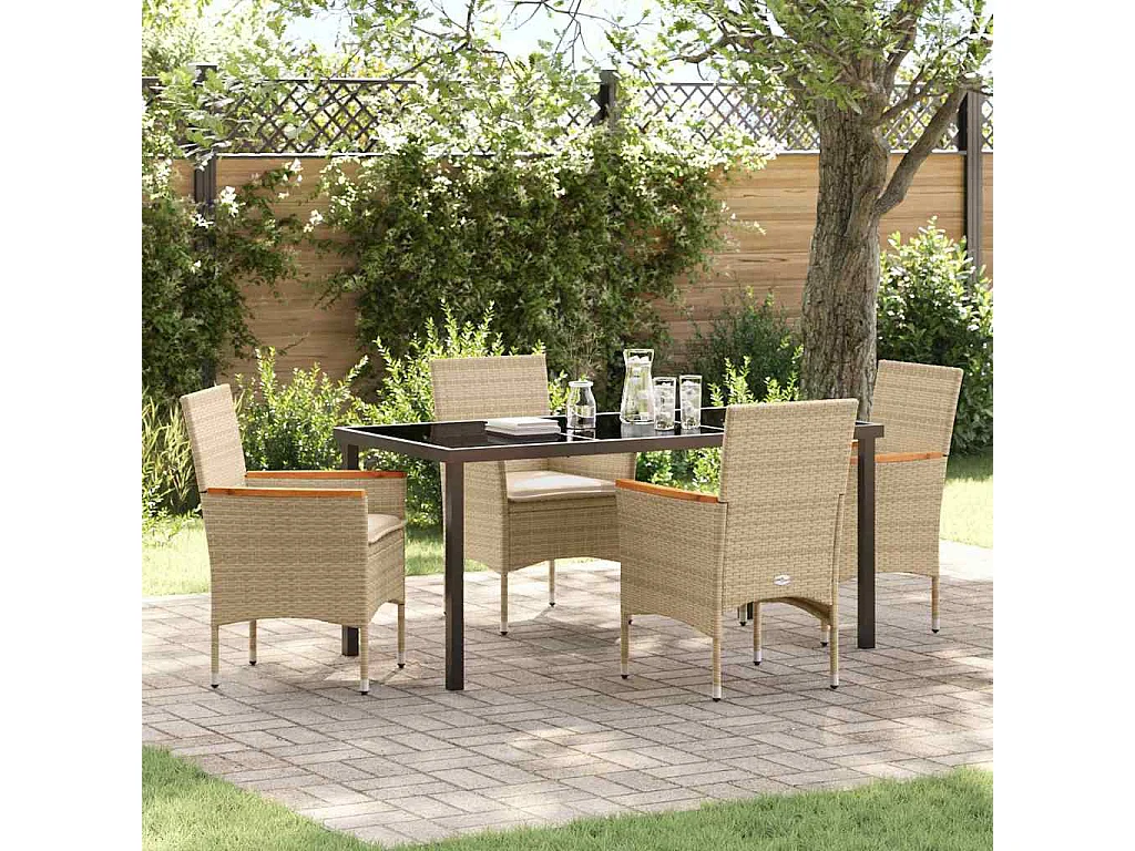 Conjunto de Jantar para Jardim com almofada 5 pcs Bege vime PE