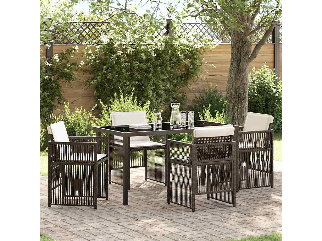Tuin eettafelset 5 pcs Bruin Gepoedercoat staal