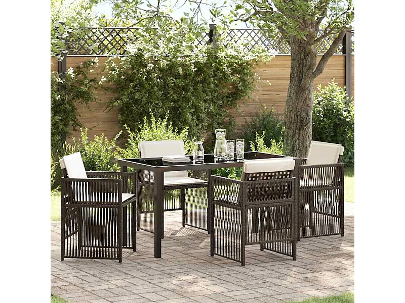 Set da Pranzo per Giardino 5 pcs Marrone Poly Rattan