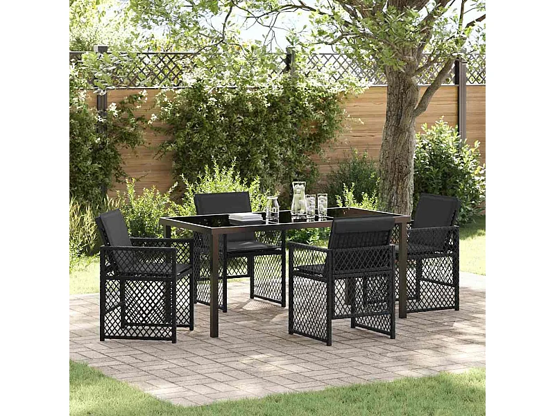 Garten Essgruppe 5 pcs Schwarz Poly-Rattan
