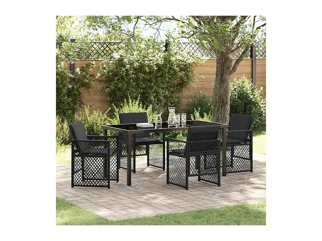 Ensemble de salle à manger pour jardin 5 pcs Noir polyrotin