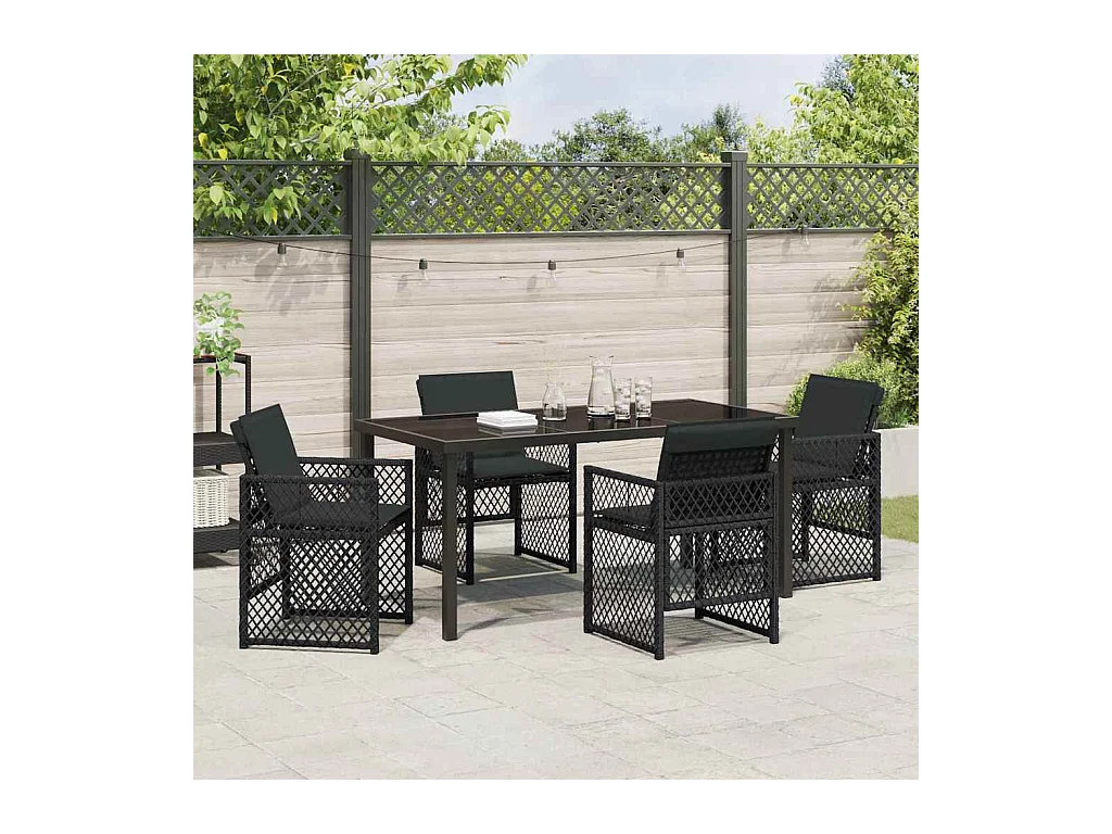 Ensemble de salle à manger pour jardin 5 pcs Noir polyrotin