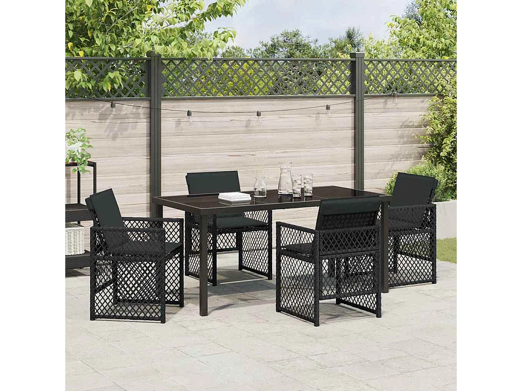 Garten Essgruppe 5 pcs Schwarz Poly-Rattan