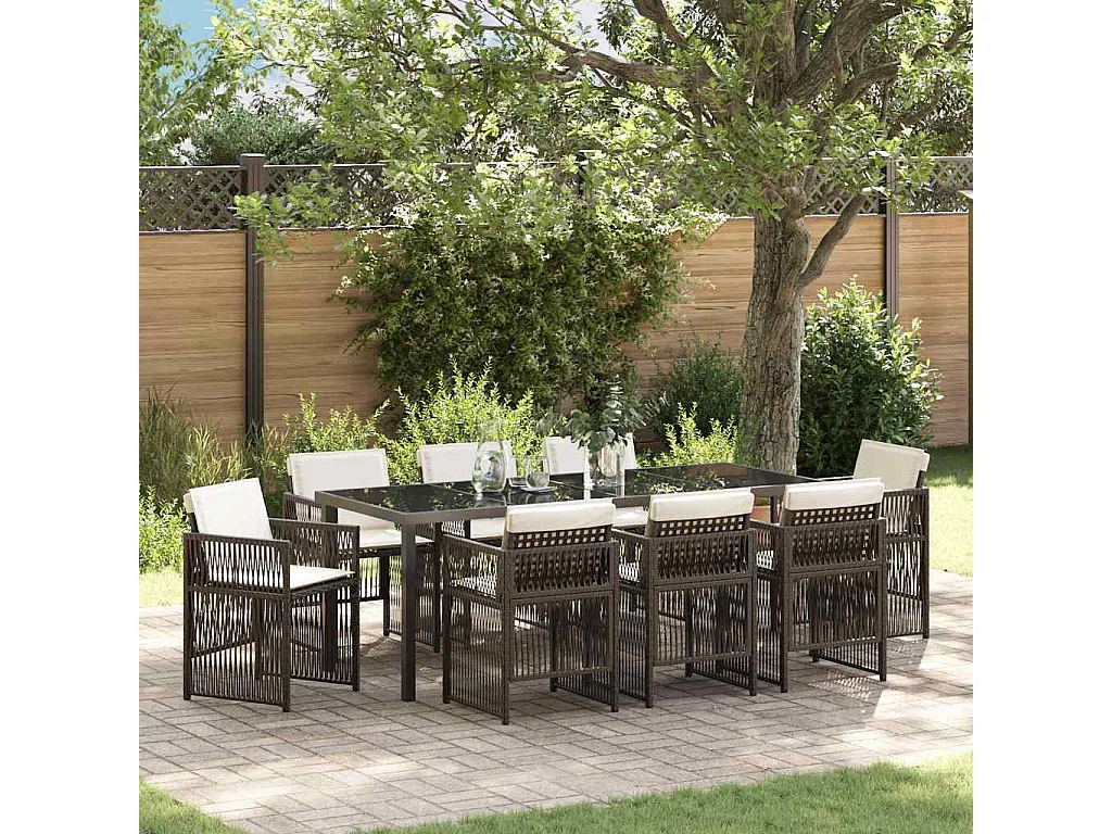 Garten Essgruppe 9 pcs Braun Pulverbeschichteter Stahl