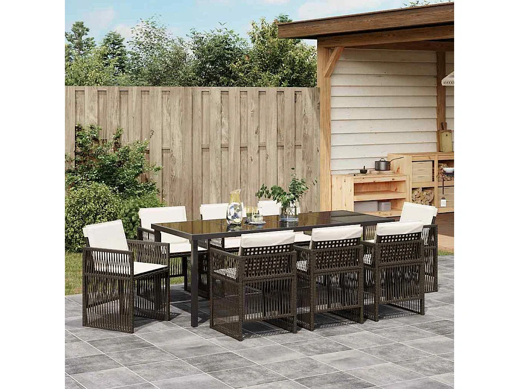 Garten Essgruppe 9 pcs Braun Pulverbeschichteter Stahl