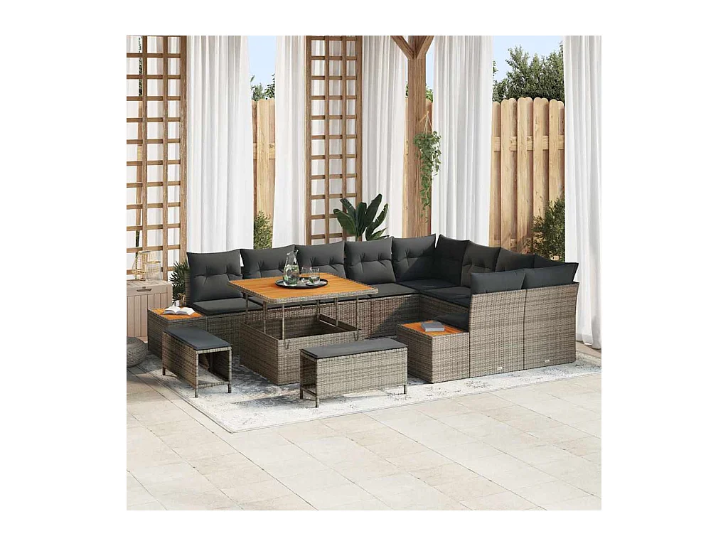 Ensemble de canapé de jardin 12 pcs Gris Poly rotin