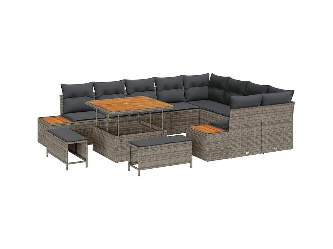 Ensemble de canapé de jardin 12 pcs Gris Poly rotin
