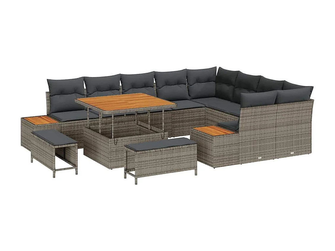 Conjunto de sofá de jardín con cojín Gris Poliratán