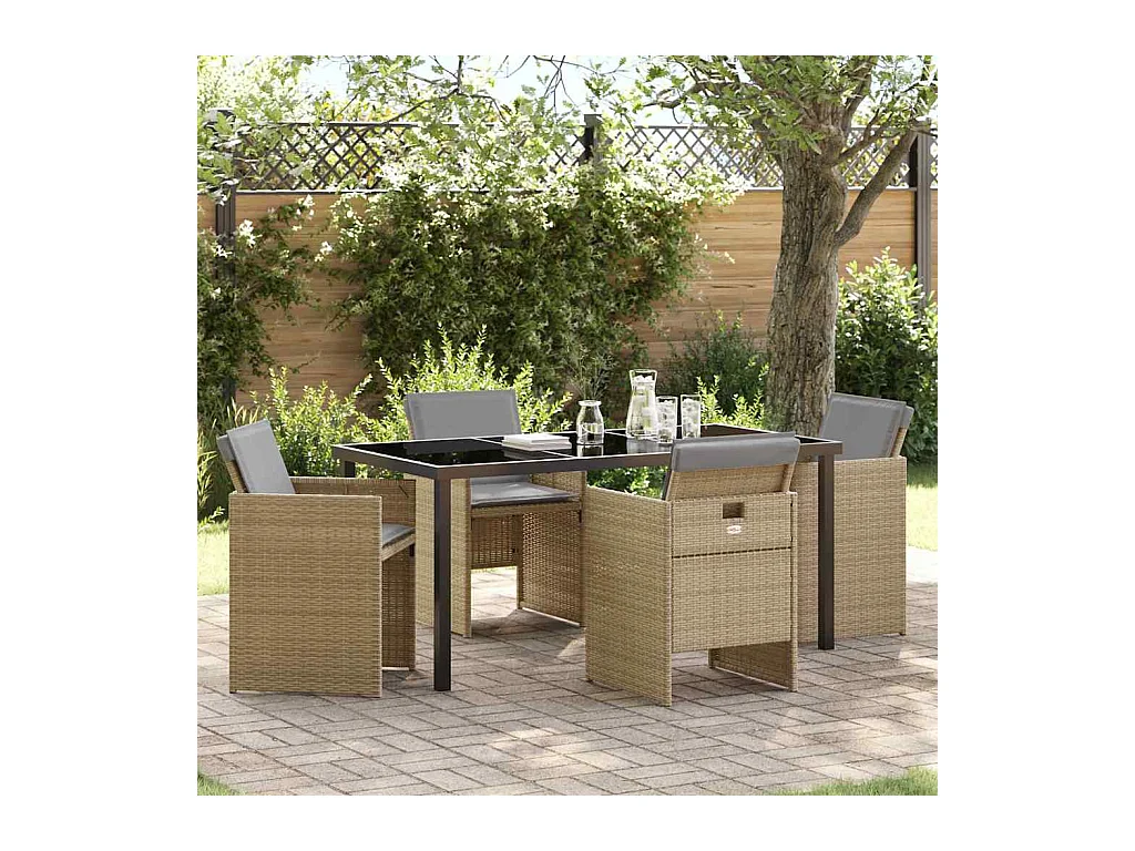 Ensemble de salle à manger pour jardin 5 pcs Beige polyrotin
