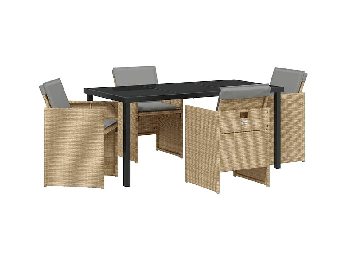 Ensemble de salle à manger pour jardin 5 pcs Beige polyrotin