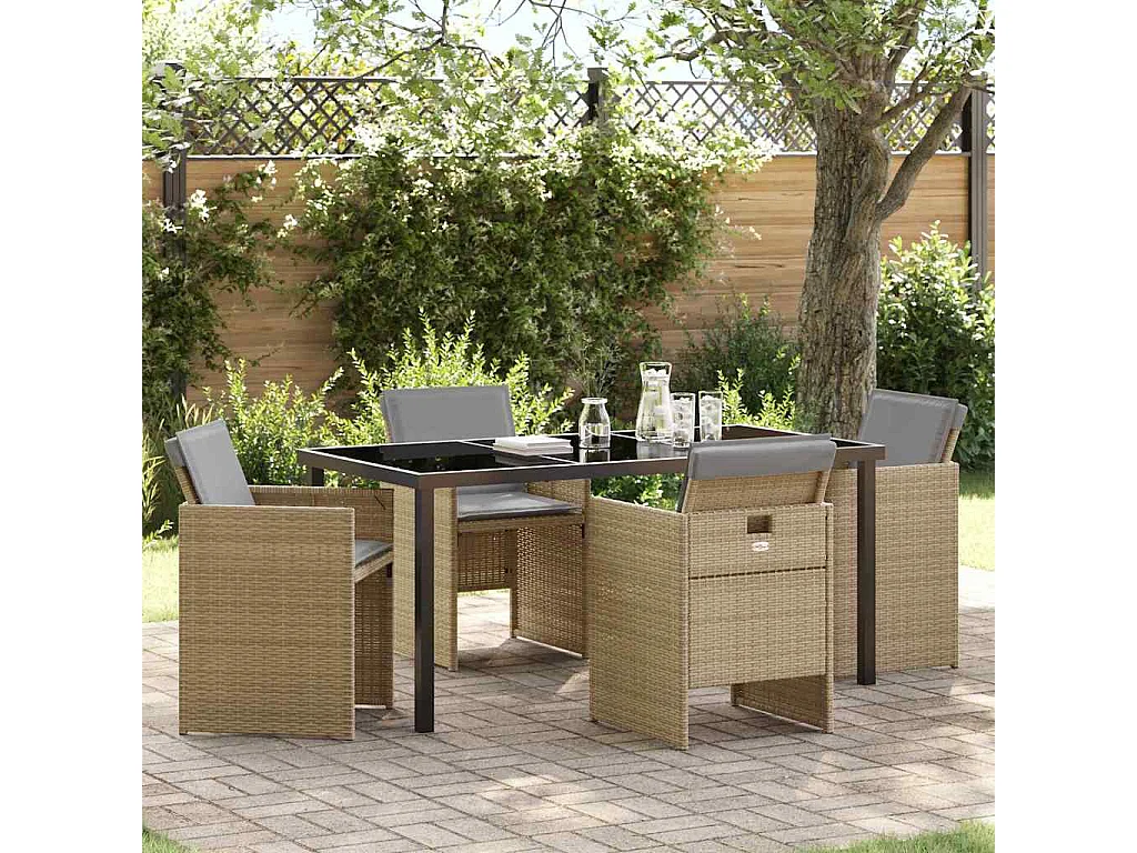 Tuin eettafelset 5 pcs Beige poly rattan