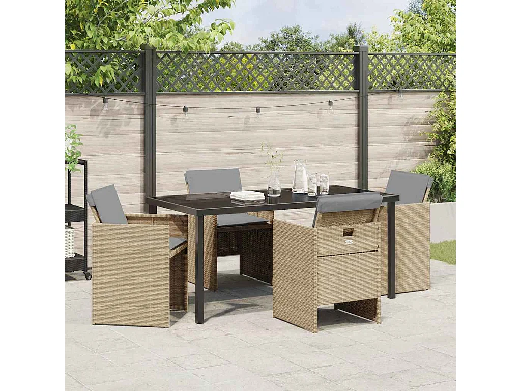 Tuin eettafelset 5 pcs Beige poly rattan