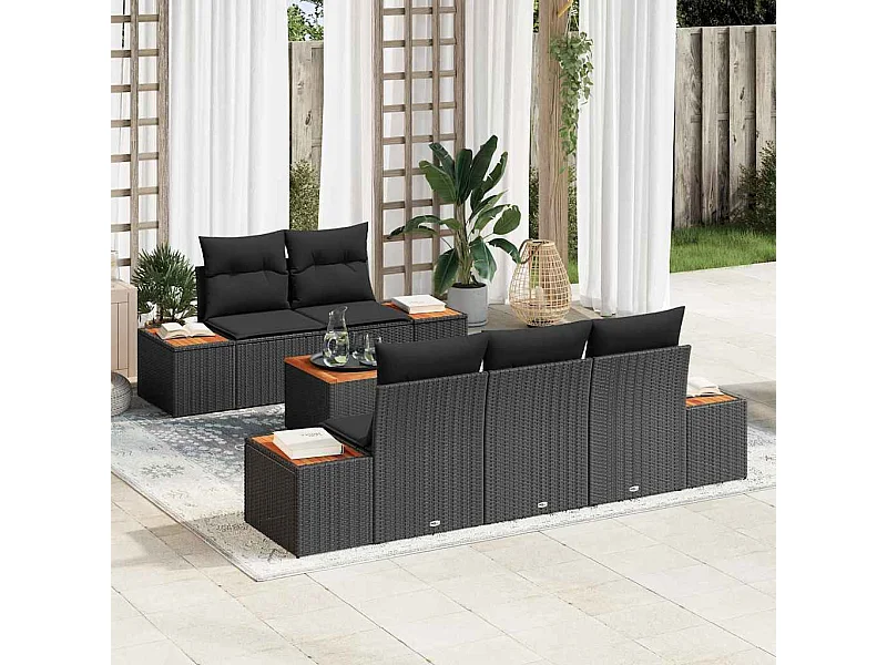 Ensemble de canapé de jardin avec coussin 6 pcs Noir Poly rotin