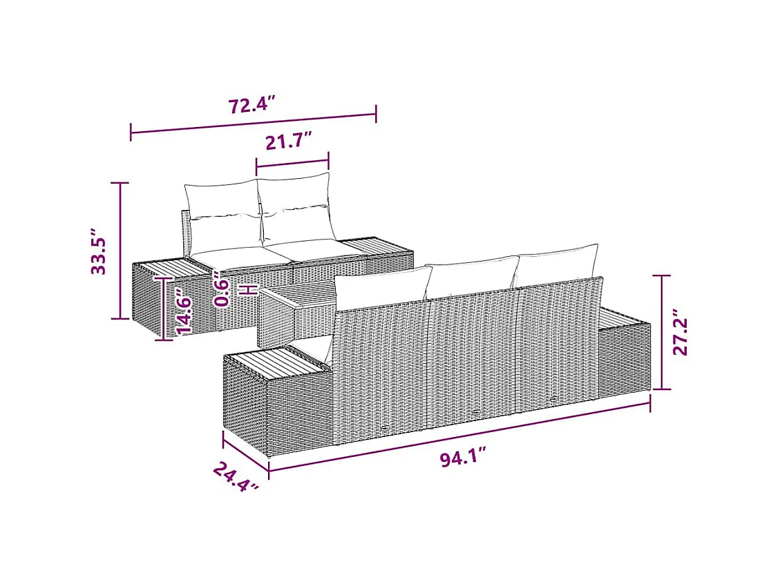 Ensemble de canapé de jardin avec coussin 6 pcs Noir Poly rotin