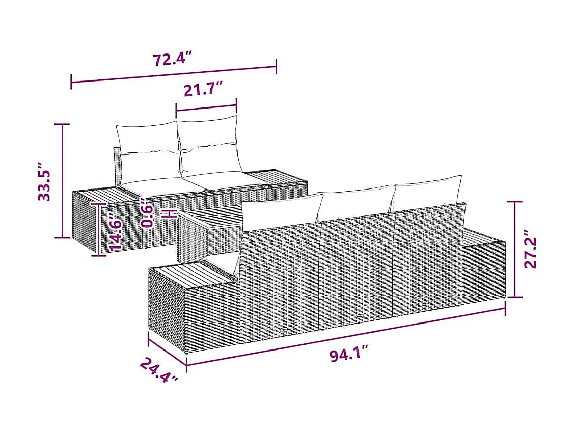 Ensemble de canapé de jardin avec coussin 6 pcs Noir Poly rotin