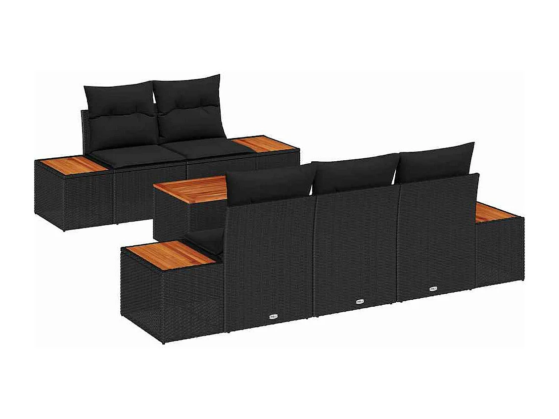 Ensemble de canapé de jardin avec coussin 6 pcs Noir Poly rotin