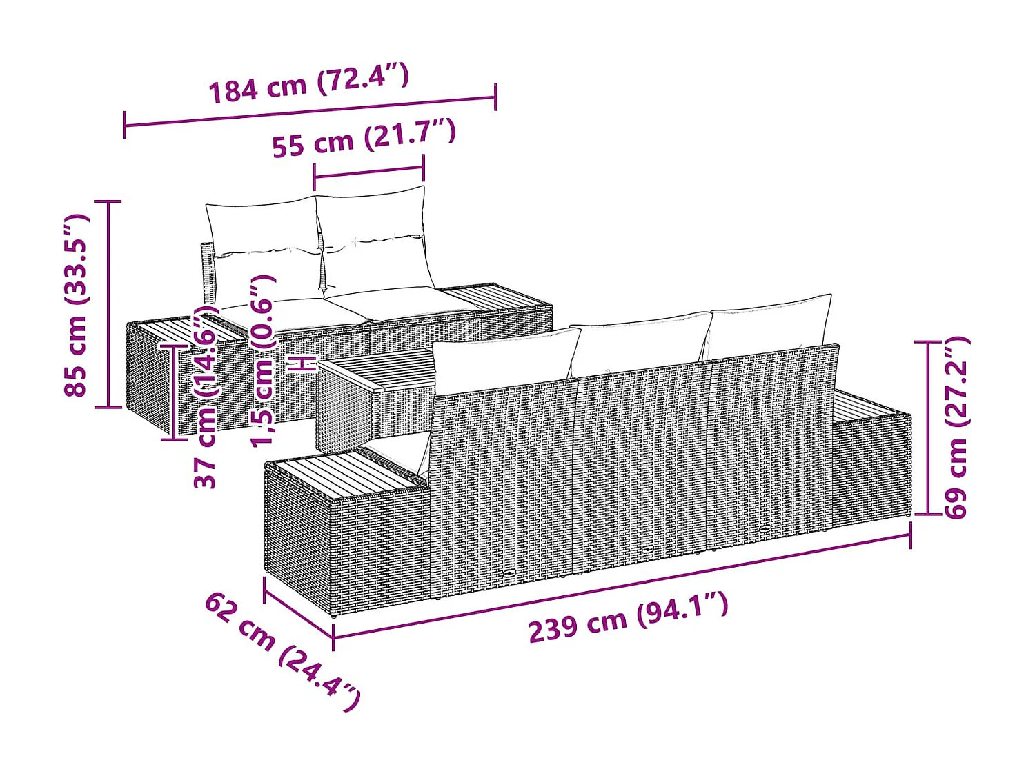 Ensemble de canapé de jardin avec coussin 6 pcs Noir Poly rotin