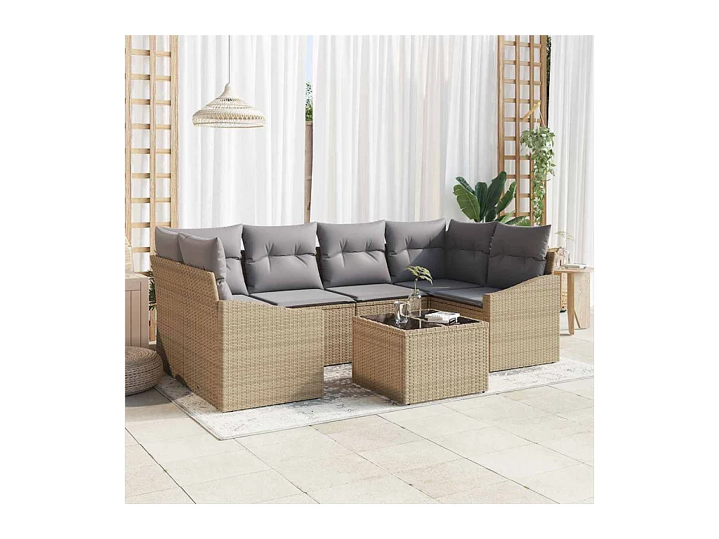 Ensemble de Canapés avec coussin 7 pcs Beige et gris polyrotin