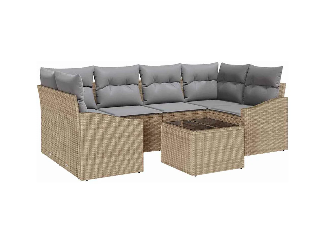 Ensemble de Canapés avec coussin 7 pcs Beige et gris polyrotin